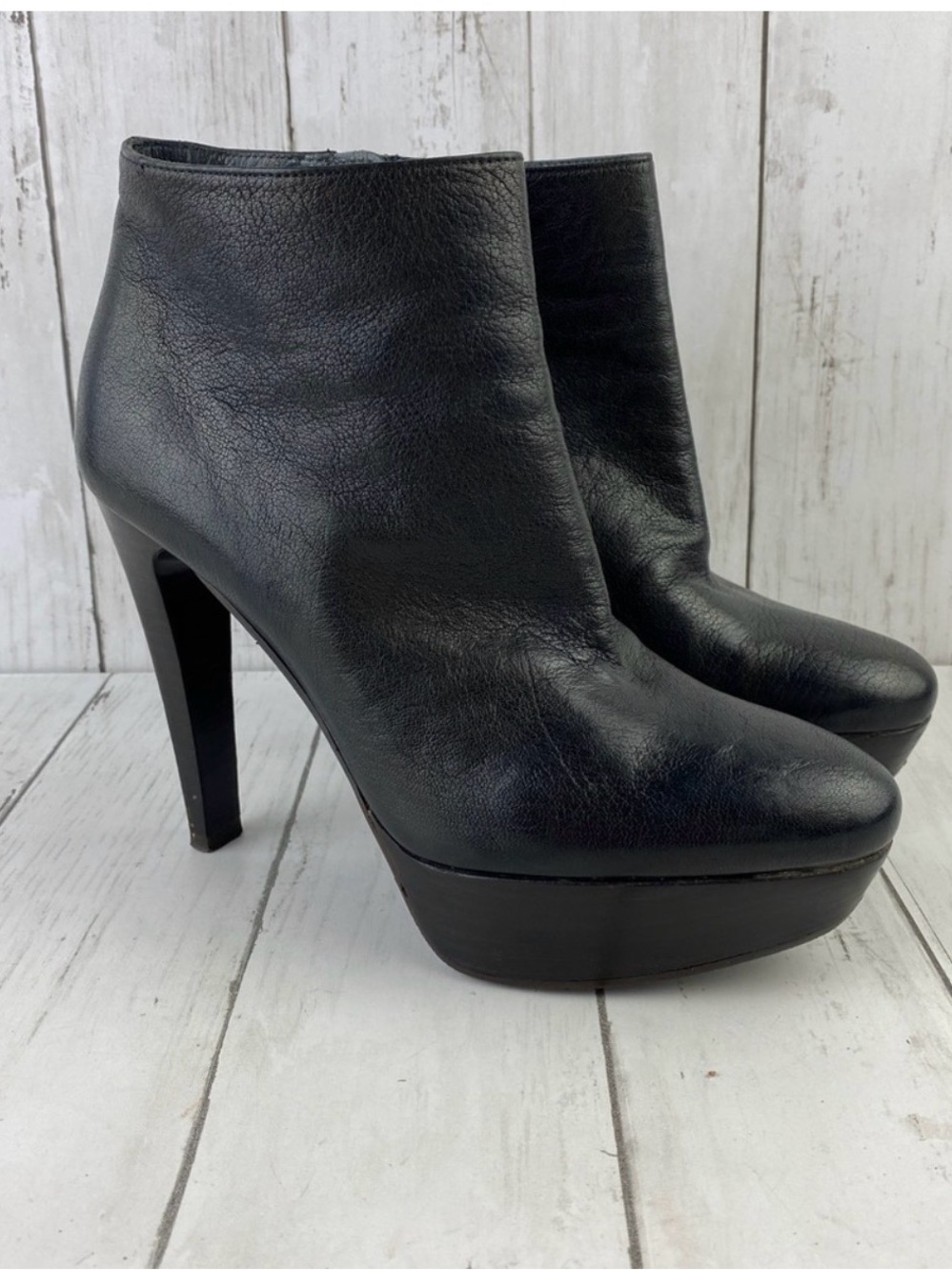 Stuart Weitzman Black Leather Platform Gran High Heel Booties Size 7M Spain